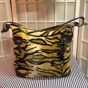 Hand bag (tiger print) w/ strap and gold accents